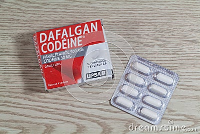 Primelin â€“ France, November 16, 2020 : Dafalgan codeine box Editorial Stock Photo